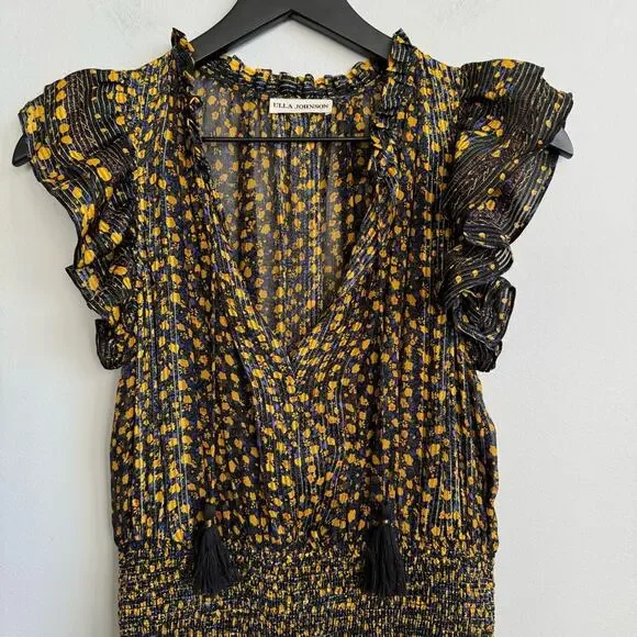 Ulla Johnson Nyssa Sleeveless Floral Silk Dress in Noir Size 0 - Picture 5 of 15